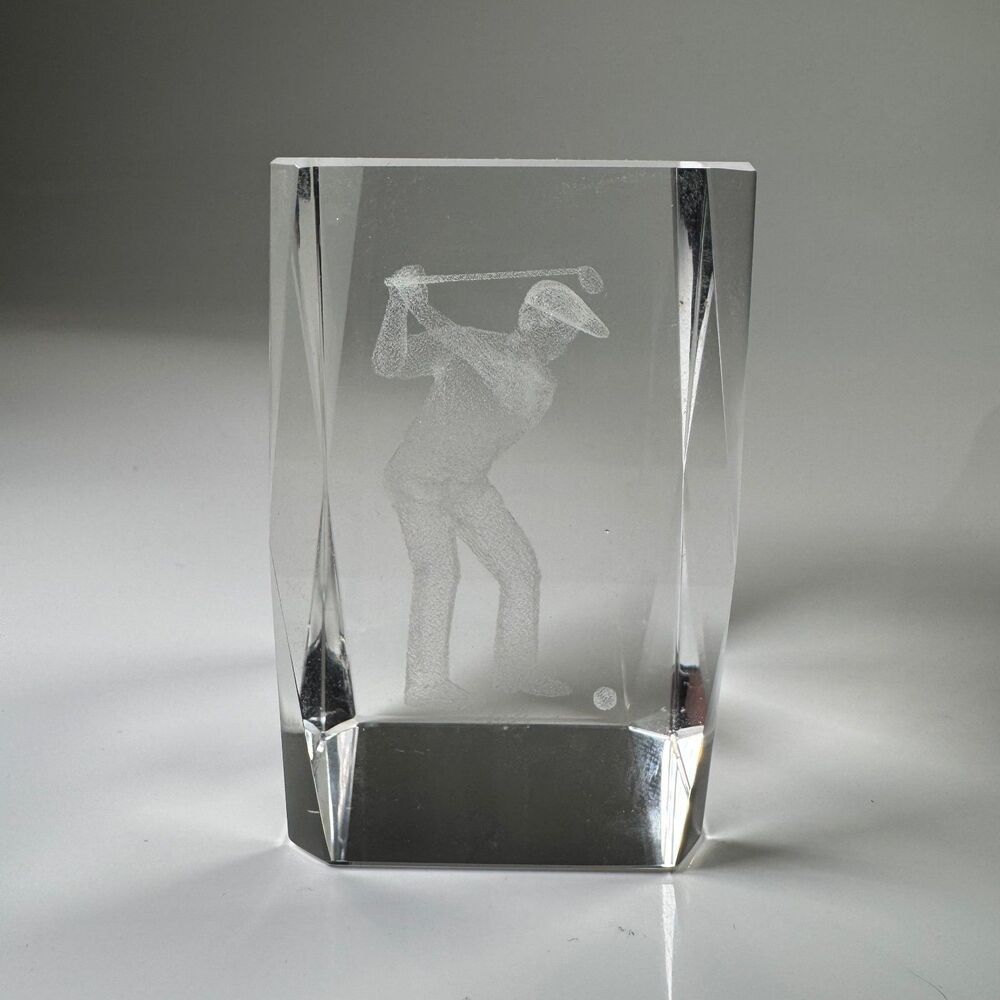 Golf Paperweight Glass Art Crystal 3D LASER Etched Hologram Player Preppy Office